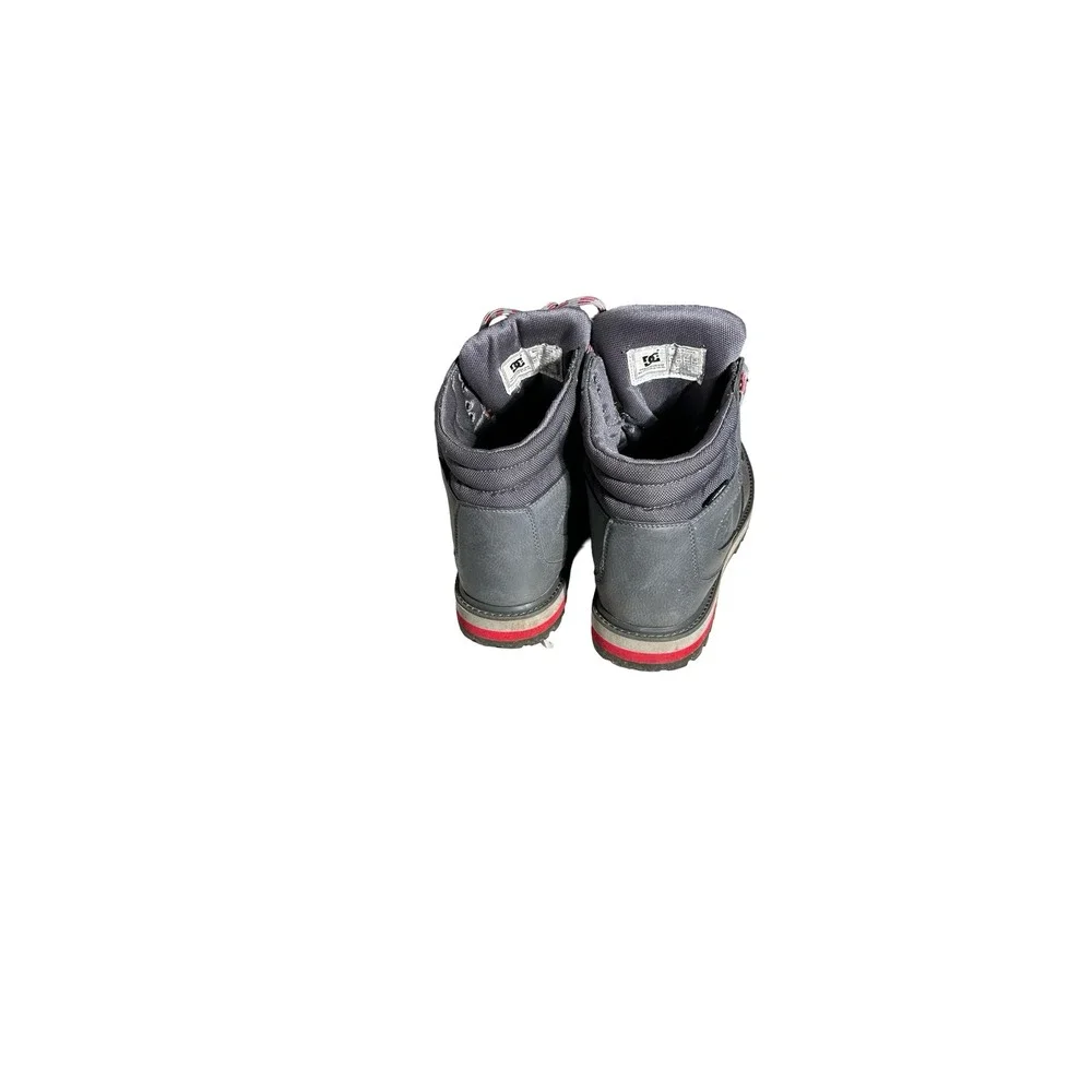 DC Shoes Peary Mens Grey Leather Winter Boots Red Accents High Top 320395 Size 9